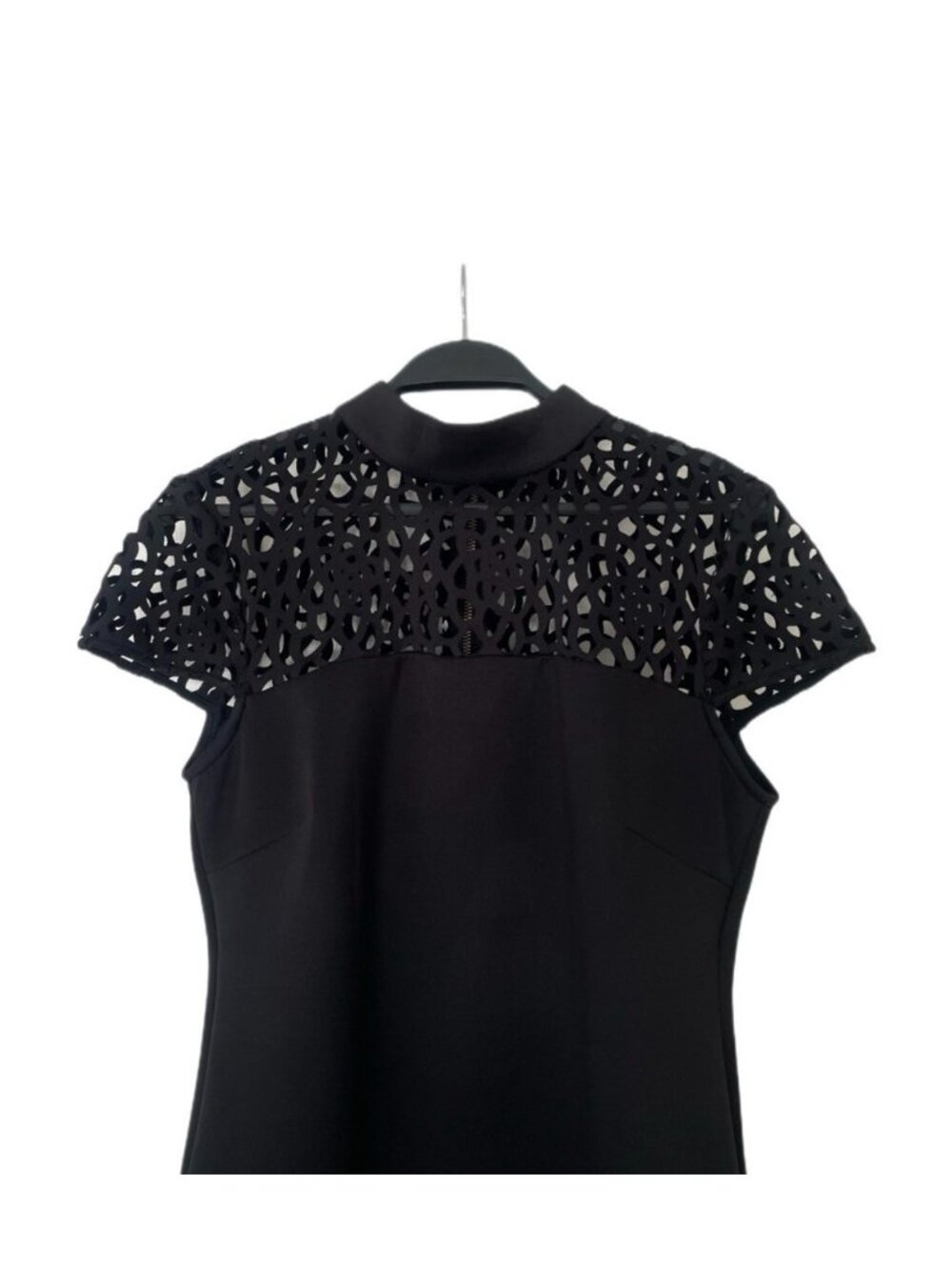Black Dress Bisou Bisou Michele Bohbot size 10 With Laser-Cut Lace Back Zipper - Picture 7 of 10